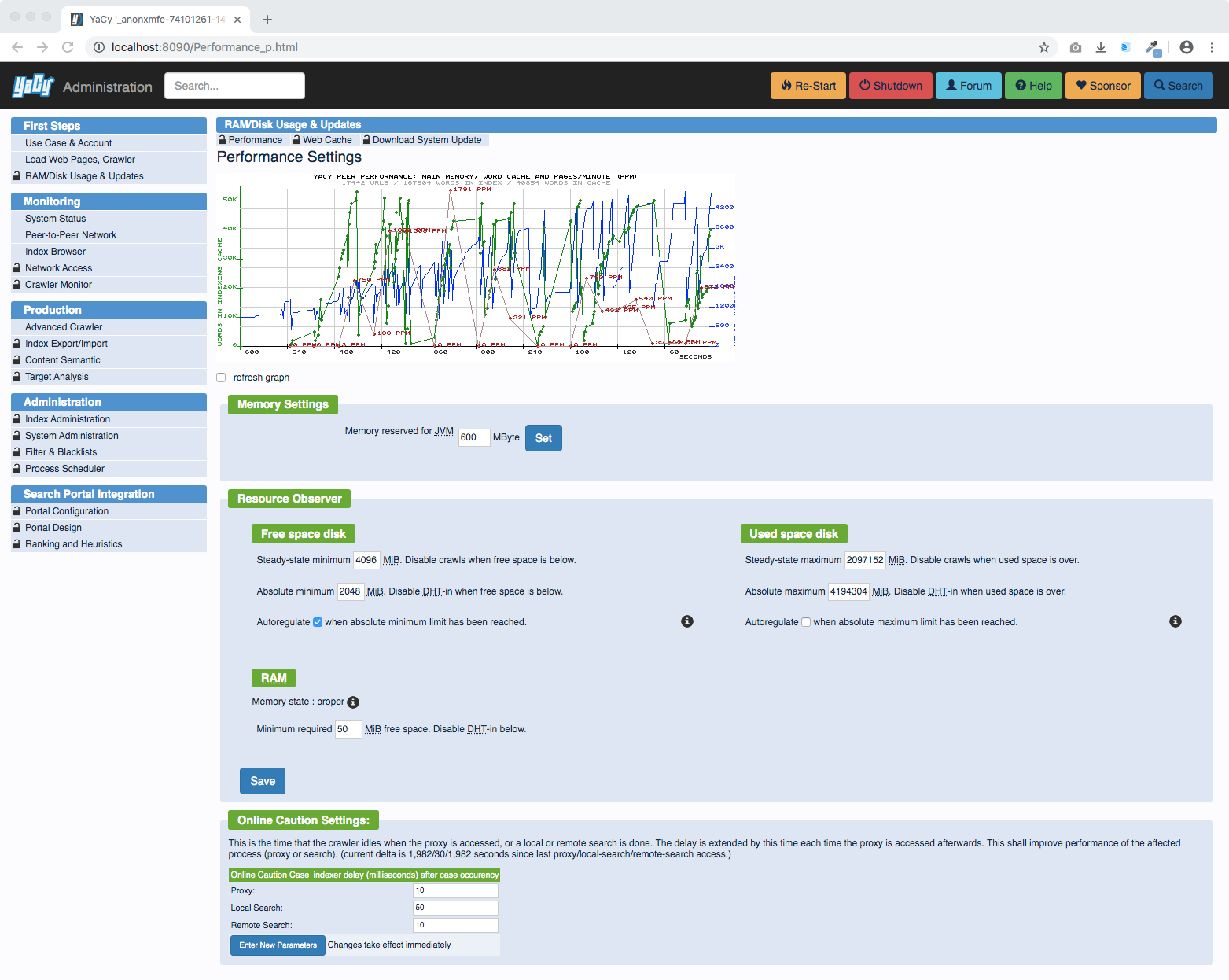 YaCy Search Engine Performance Setting