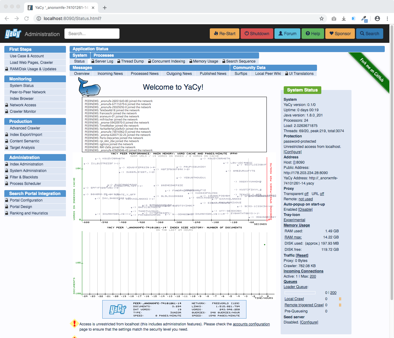 YaCy Search Engine Status Dashboard